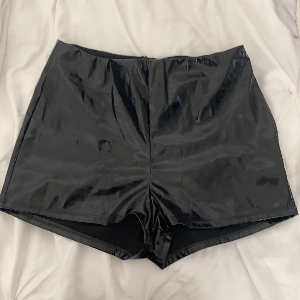 Black pleather shorts